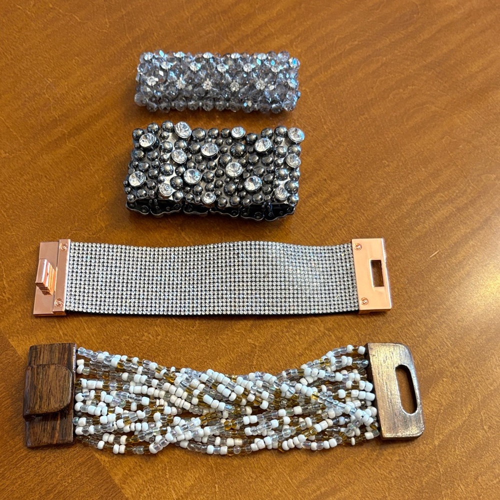 Rhinestone and Beaded Bracelets Set of Four